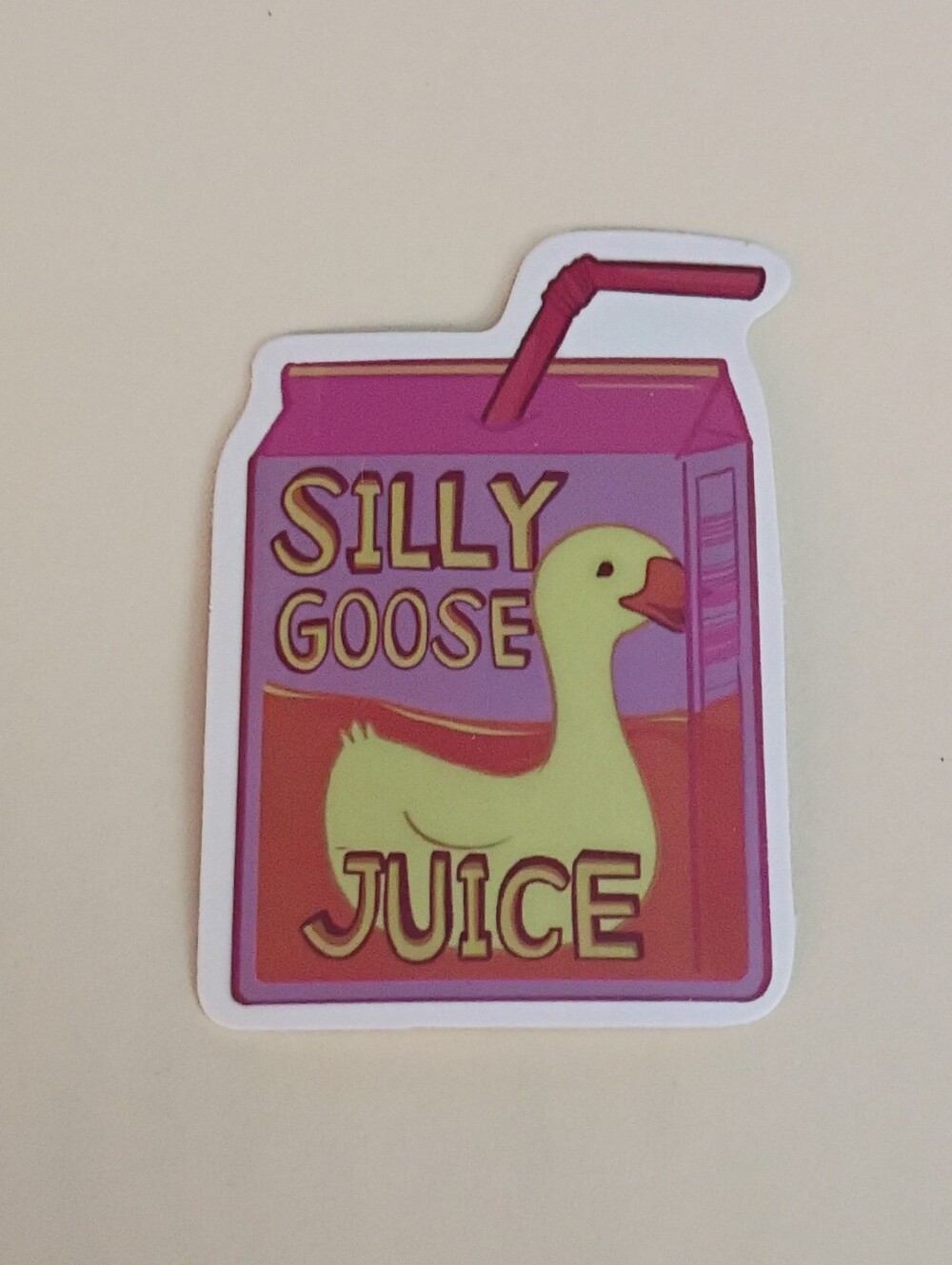 10/$10 Stickers Decal - Silly Goose Juice Yellow Goose On Pink Juicebox